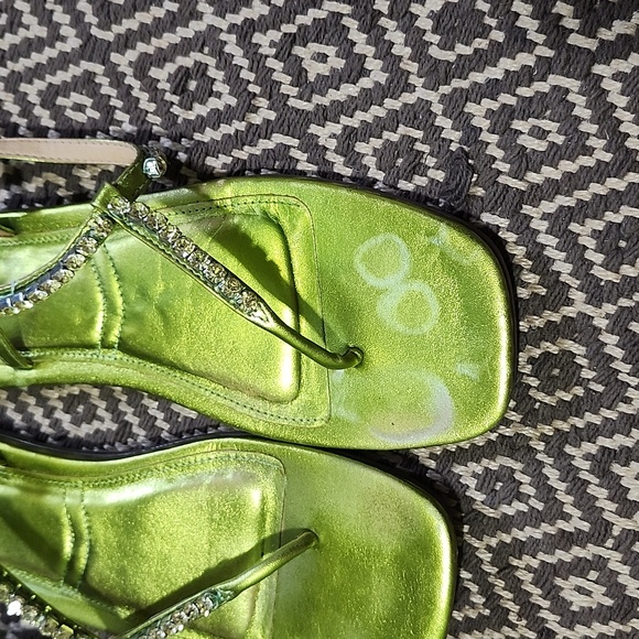 Schutz Poison Green Leather Metallic Bejewled Sandals - Picture 2 of 7